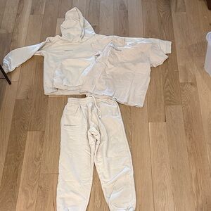 Cream Basics Hoodie, Tee & Joggers Set